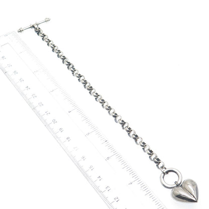 925 Sterling Silver Vintage "X" Heart Charm Oxidized Rolo Link Bracelet 6.75"