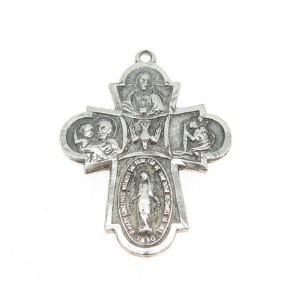 925 Sterling Silver Antique Art Deco Four Way Cross Religious Pendant