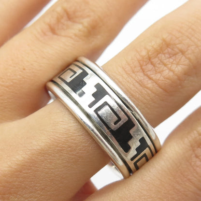 925 Sterling Silver Vintage Mexico Enamel Maze Movable Band Ring Size 13.25