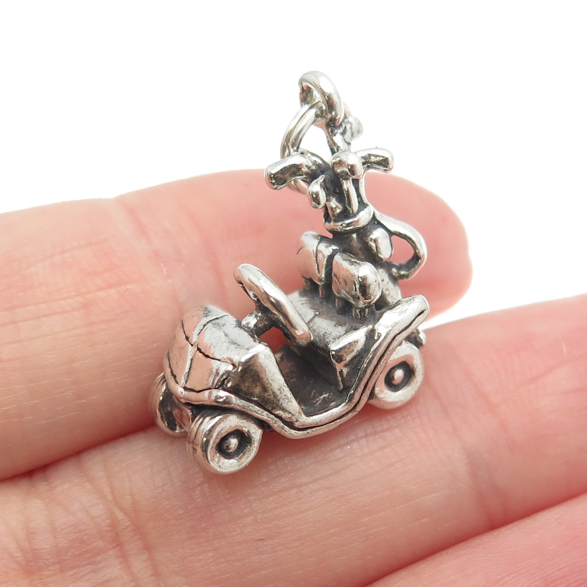 SUN WEST 925 Sterling Silver Vintage Golf Car 3D Charm Pendant