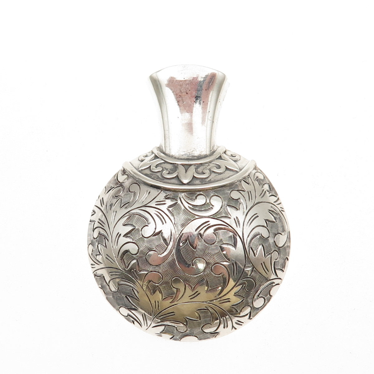 950 Silver Antique Art Deco Engraved Floral Flask Oxidized Collar / Fur Clip