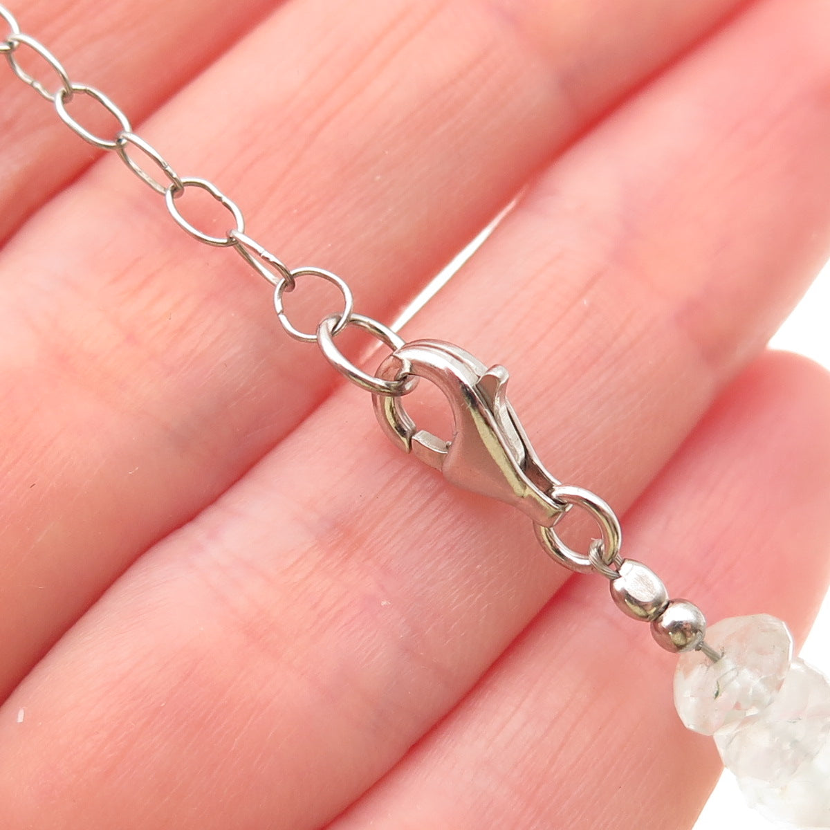925 Sterling Silver Vintage Real Aquamarine Beaded Necklace 20-22"