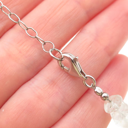 925 Sterling Silver Vintage Real Aquamarine Beaded Necklace 20-22"