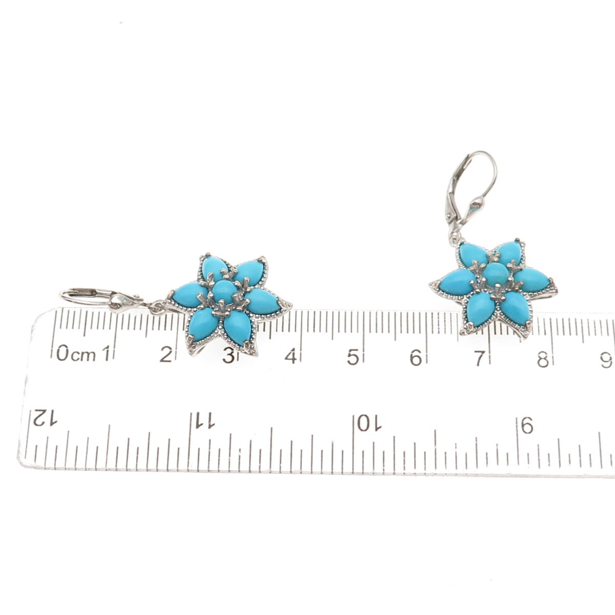 D'Joy 925 Sterling Silver Real Sleeping Beauty Turquoise Floral Dangle Earrings