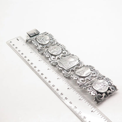 925 Sterling Silver Vintage Mexico Orante Wide Panel Link Bracelet 7.75"