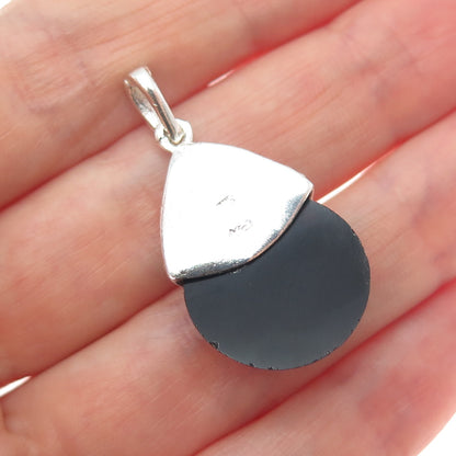CHARLES WINSTON Sterling Silver Vintage Real Black Onyx Oxidized Charm Pendant