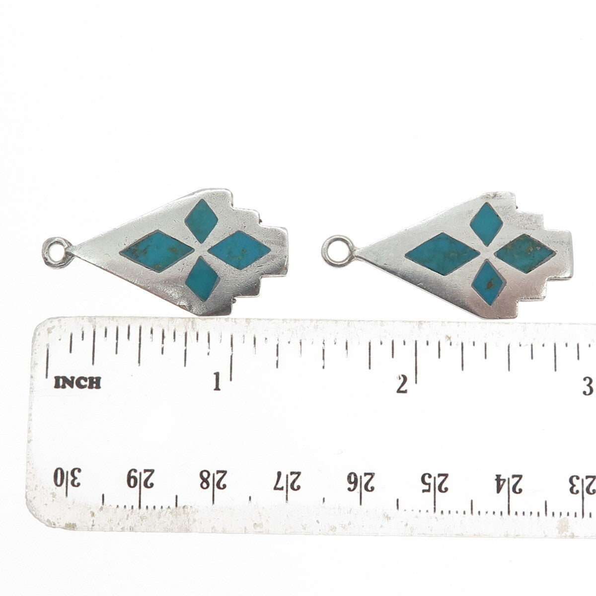 Old Pawn 925 Sterling Silver Vintage Turquoise Gem Tribal Jacket Earrings