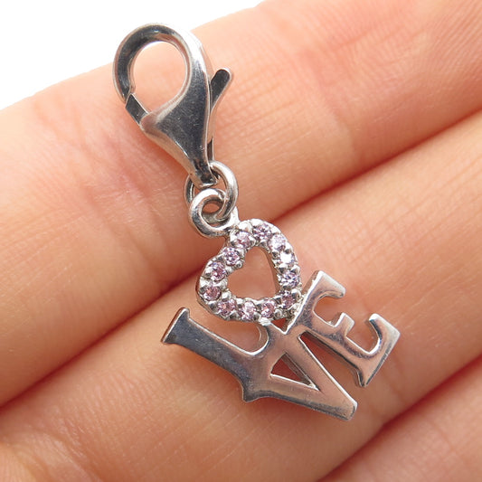 925 Sterling Silver Round-Cut C Z Love Lobster Lock Charm Pendant
