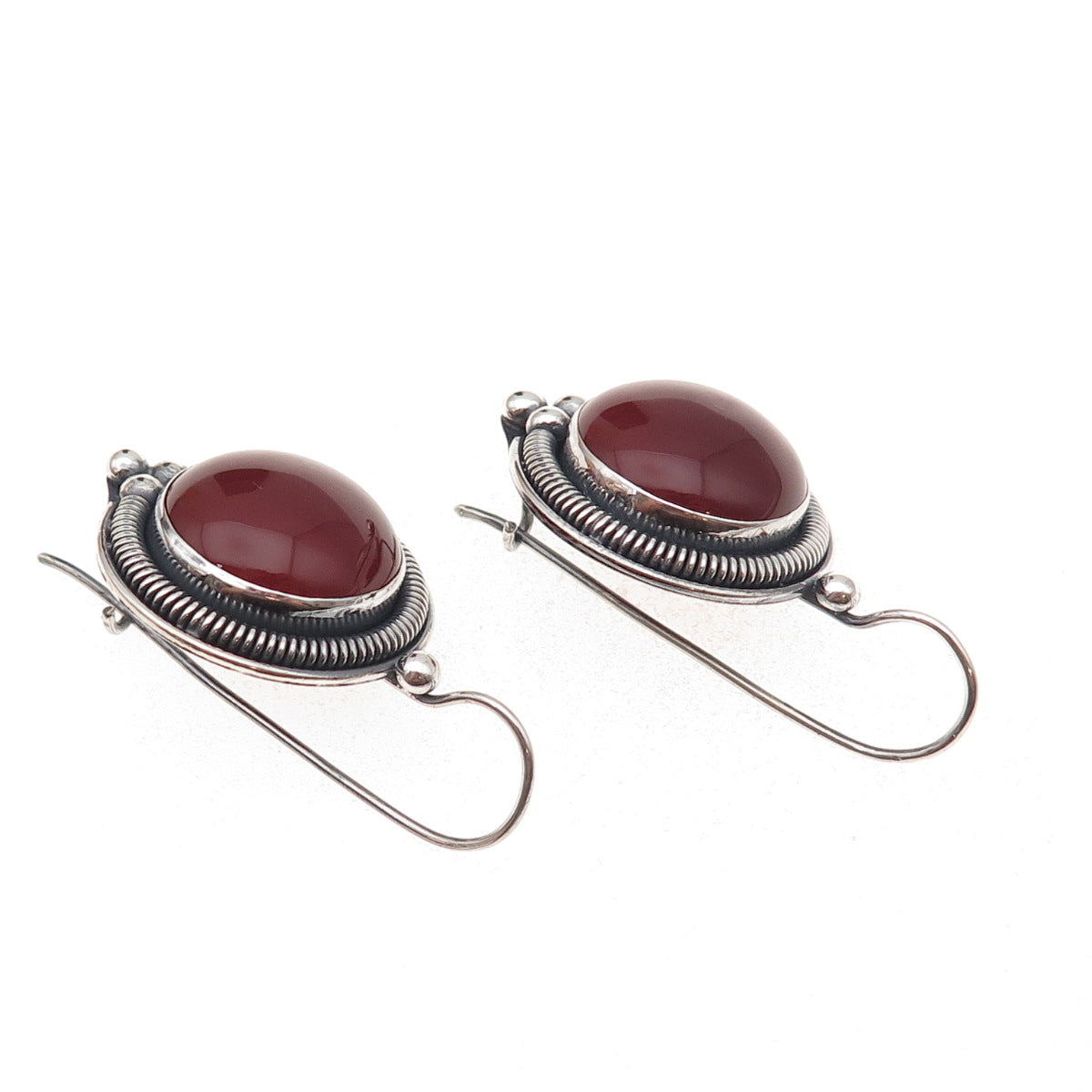 925 Sterling Silver Vintage Real Carnelian Modernist Oxidized Earrings