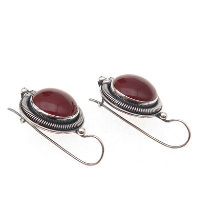925 Sterling Silver Vintage Real Carnelian Modernist Oxidized Earrings