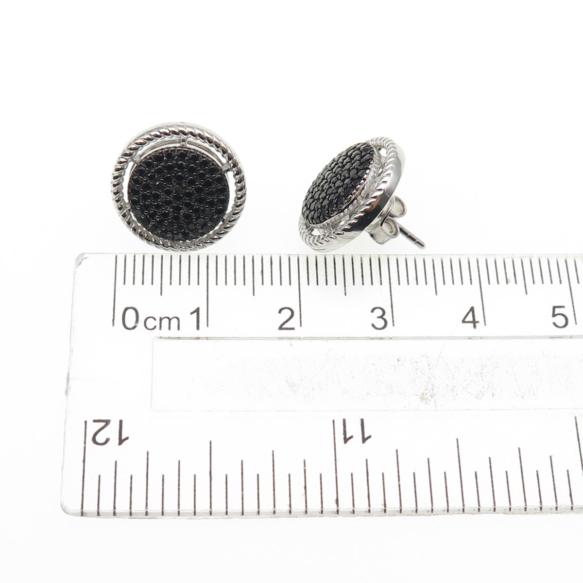 925 Sterling Silver Real Round-Cut Black Spinel Earrings