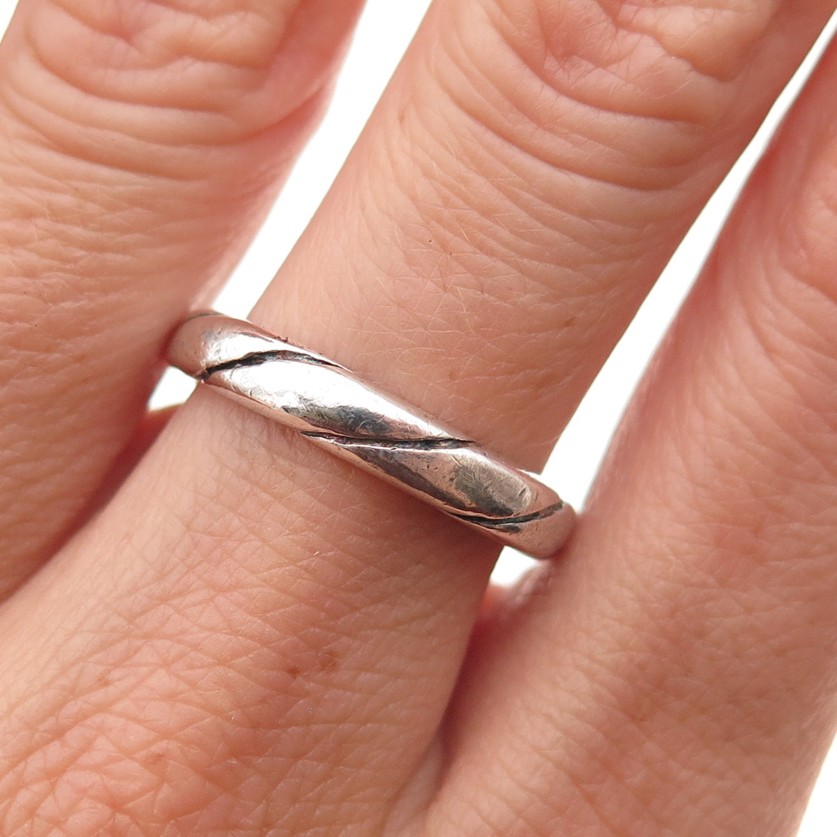 925 Sterling Silver Vintage Twisted Oxidized Band Ring Size 7