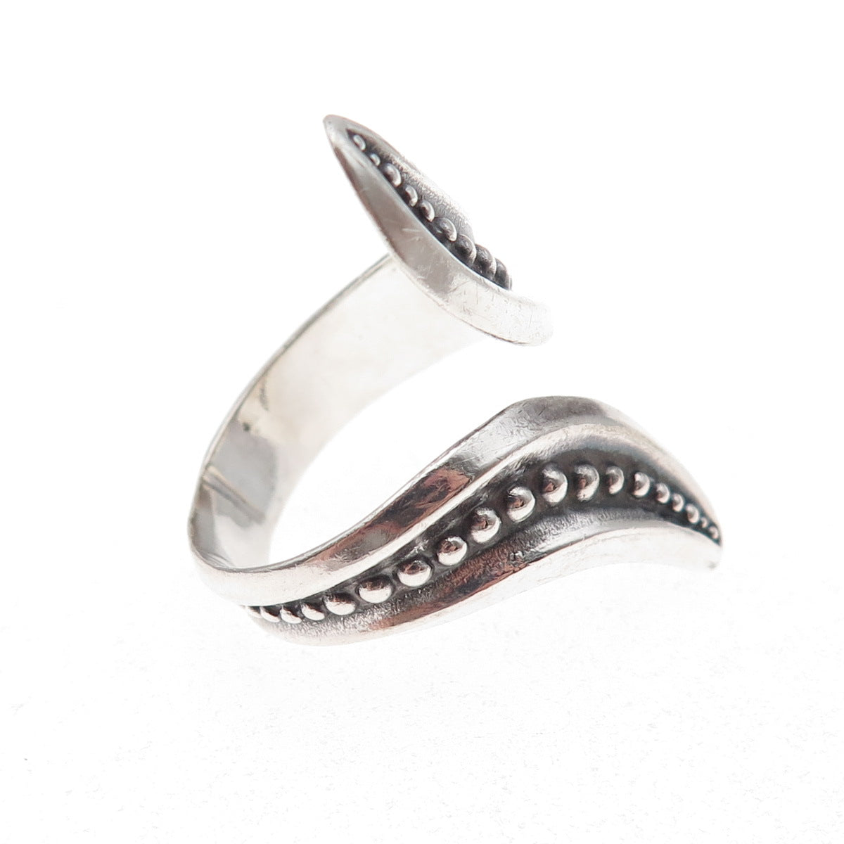 925 Sterling Silver Vintage Mexico Beaded Oxidized Bypass Ring Size 9.5