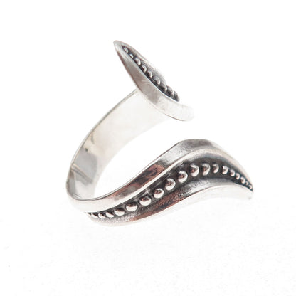 925 Sterling Silver Vintage Mexico Beaded Oxidized Bypass Ring Size 9.5
