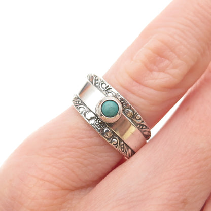Towle Sterling Silver Vintage Real Turquoise Oxidized Adjustable Ring Size 4.25