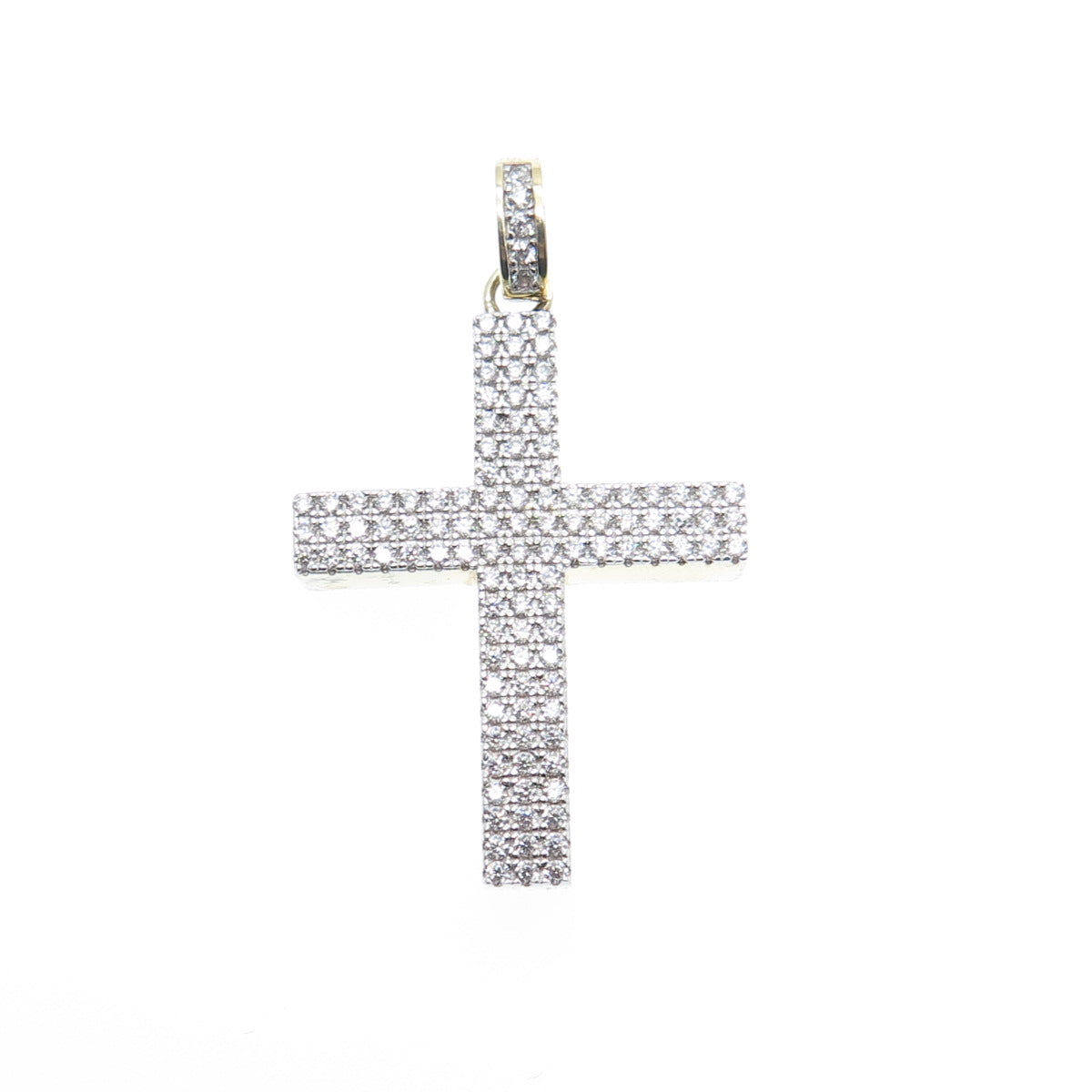 925 Sterling Silver Gold Plated Round-Cut C Z Cross Pendant
