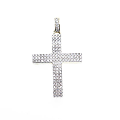 925 Sterling Silver Gold Plated Round-Cut C Z Cross Pendant