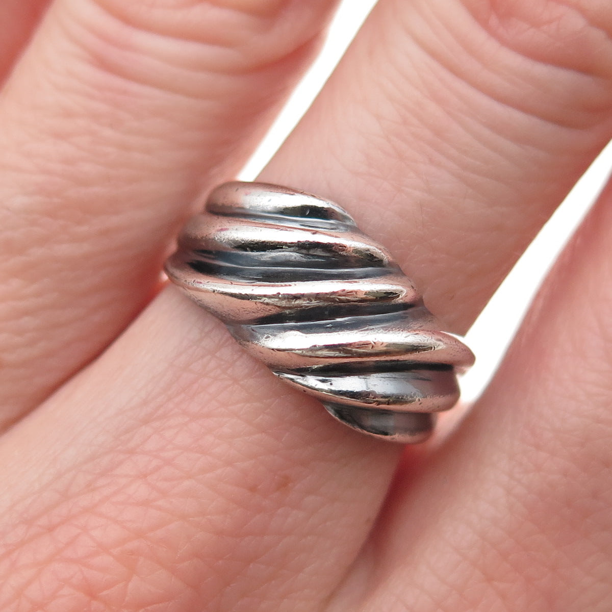 Boma 925 Sterling Silver Vintage Modernist Ribbed Oxidized Ring Size 7