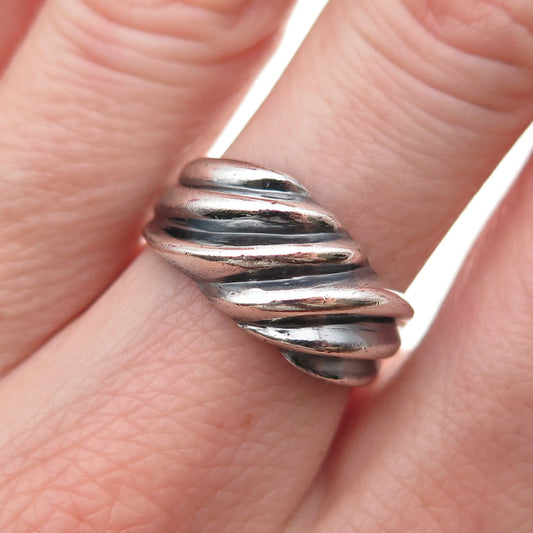 Boma 925 Sterling Silver Vintage Modernist Ribbed Oxidized Ring Size 7