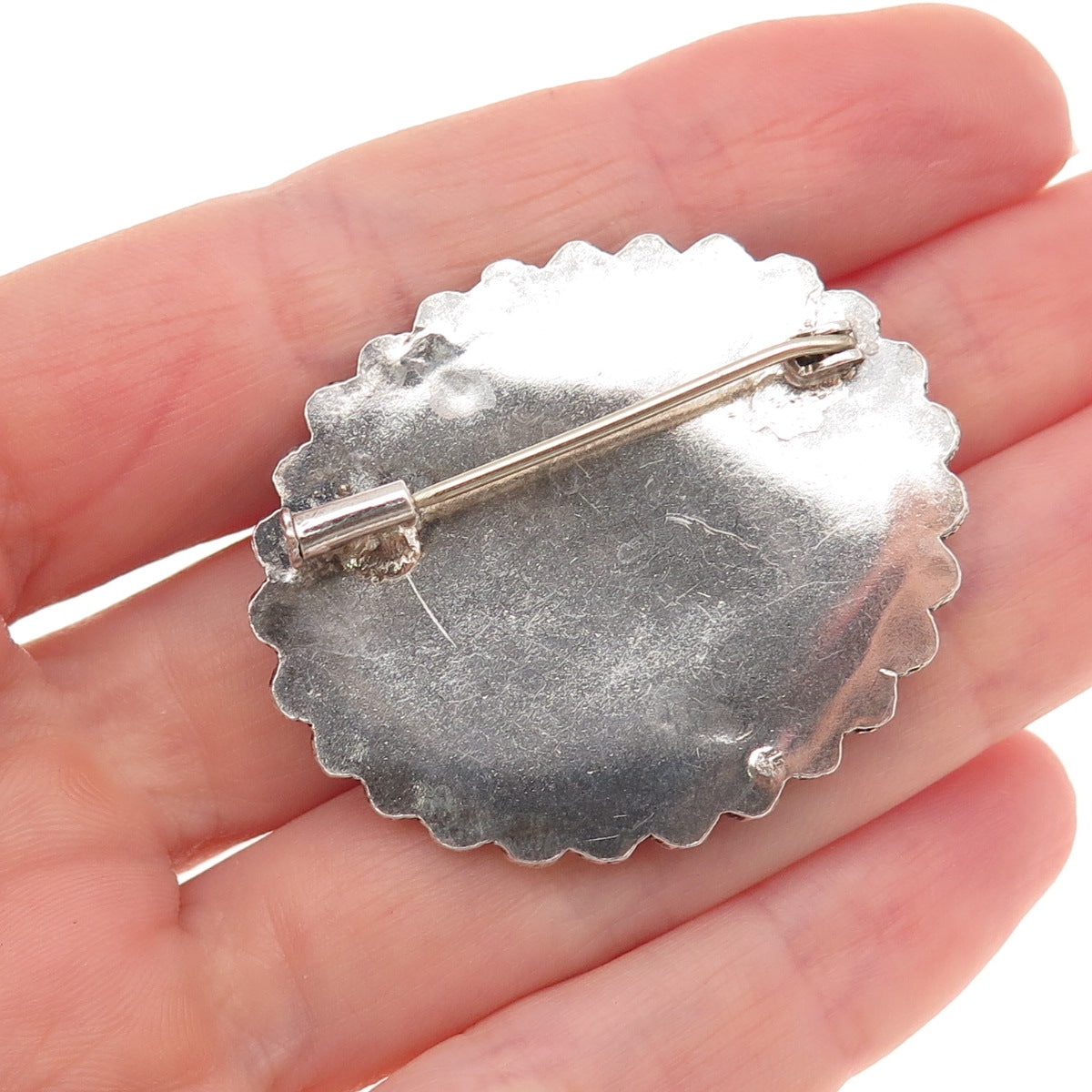925 Sterling Silver Antique Arabic Script Ottoman Oxidized Pin Brooch