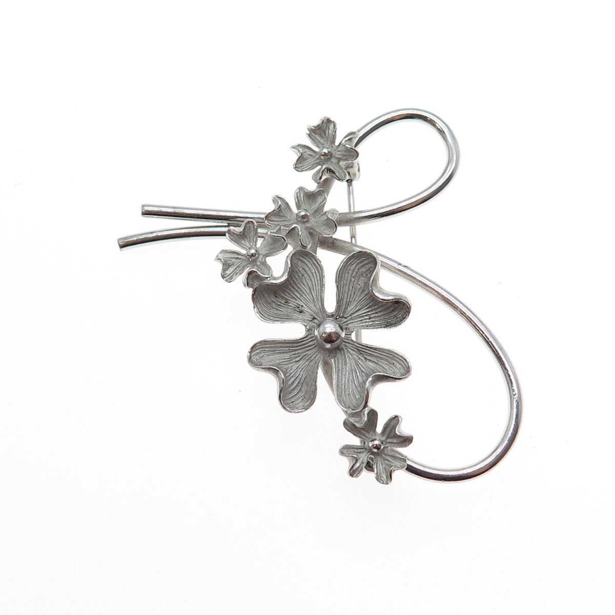 BEAU 925 Sterling Silver Vintage Modernist Flower Pin Brooch