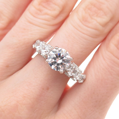925 Sterling Silver Round-Cut C Z Engagement Ring Size 7