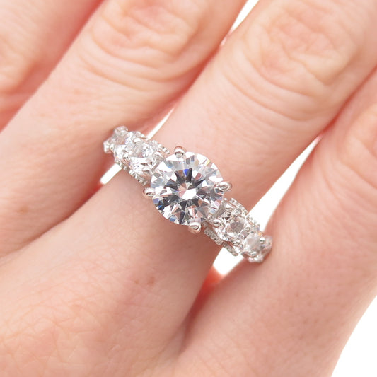 925 Sterling Silver Round-Cut C Z Engagement Ring Size 7