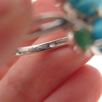 Chuck Clemency 925 Sterling Silver Real Turquoise Emerald Floral Ring Size 8.25