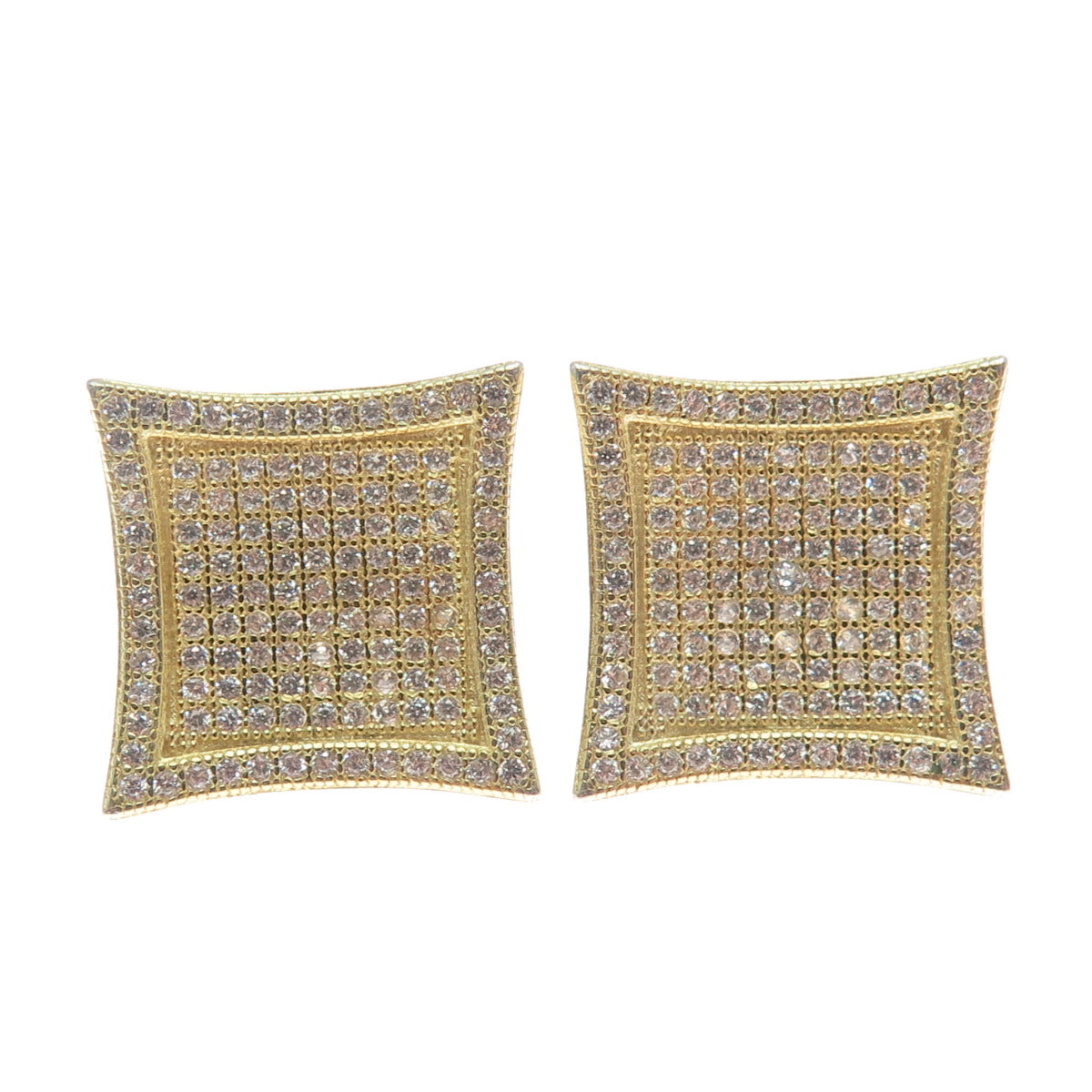 925 Sterling Silver Gold Plated Round-Cut C Z Princess Square Stud Earrings