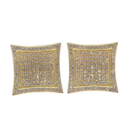 925 Sterling Silver Gold Plated Round-Cut C Z Princess Square Stud Earrings