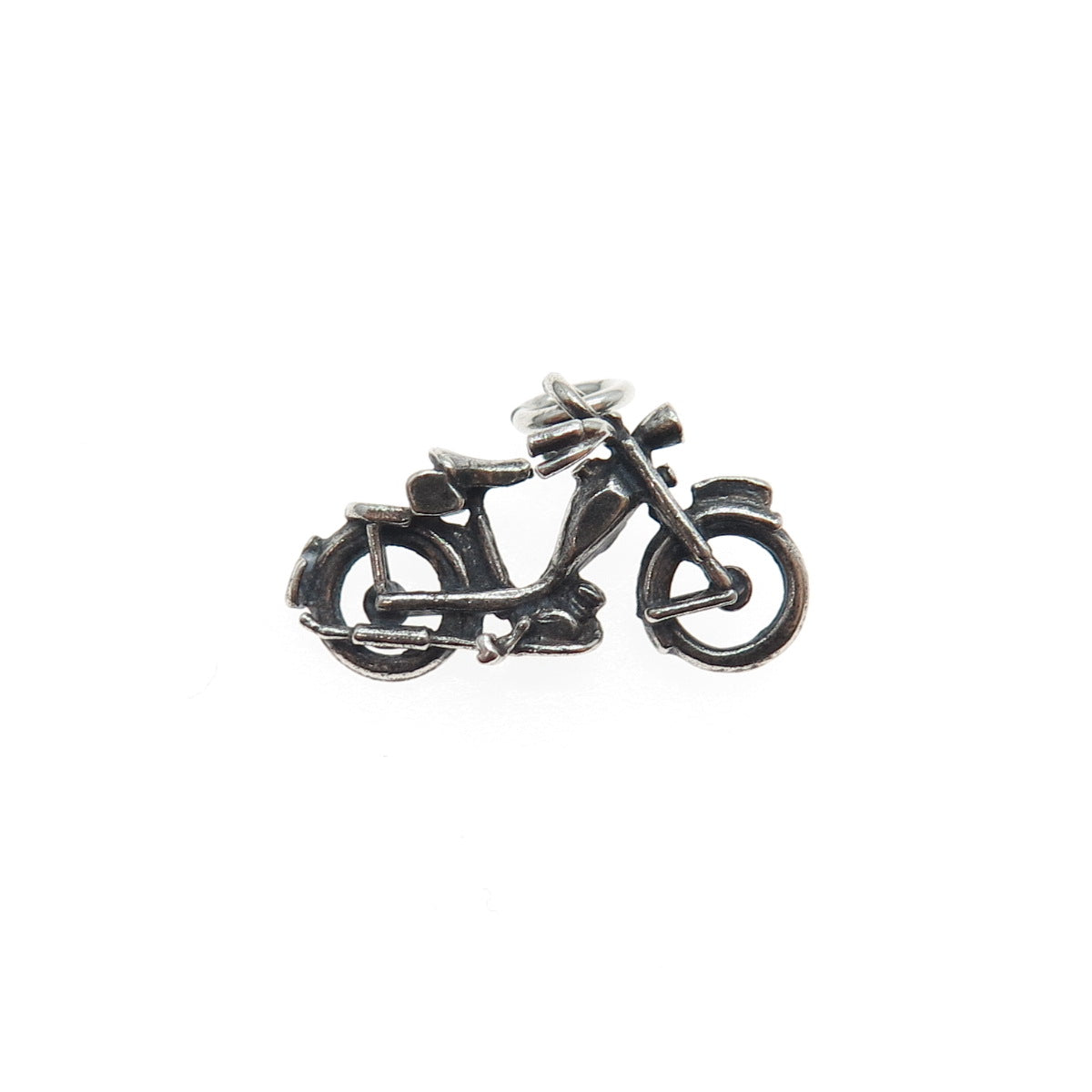 925 Sterling Silver Vintage Motorcycle Oxidized Mini Charm Pendant