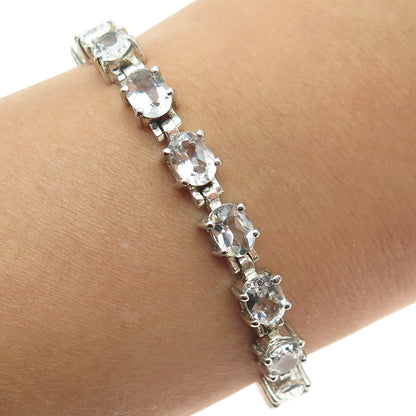 925 Sterling Silver Real White Topaz Gemstone Tennis Link Bracelet 7.5"