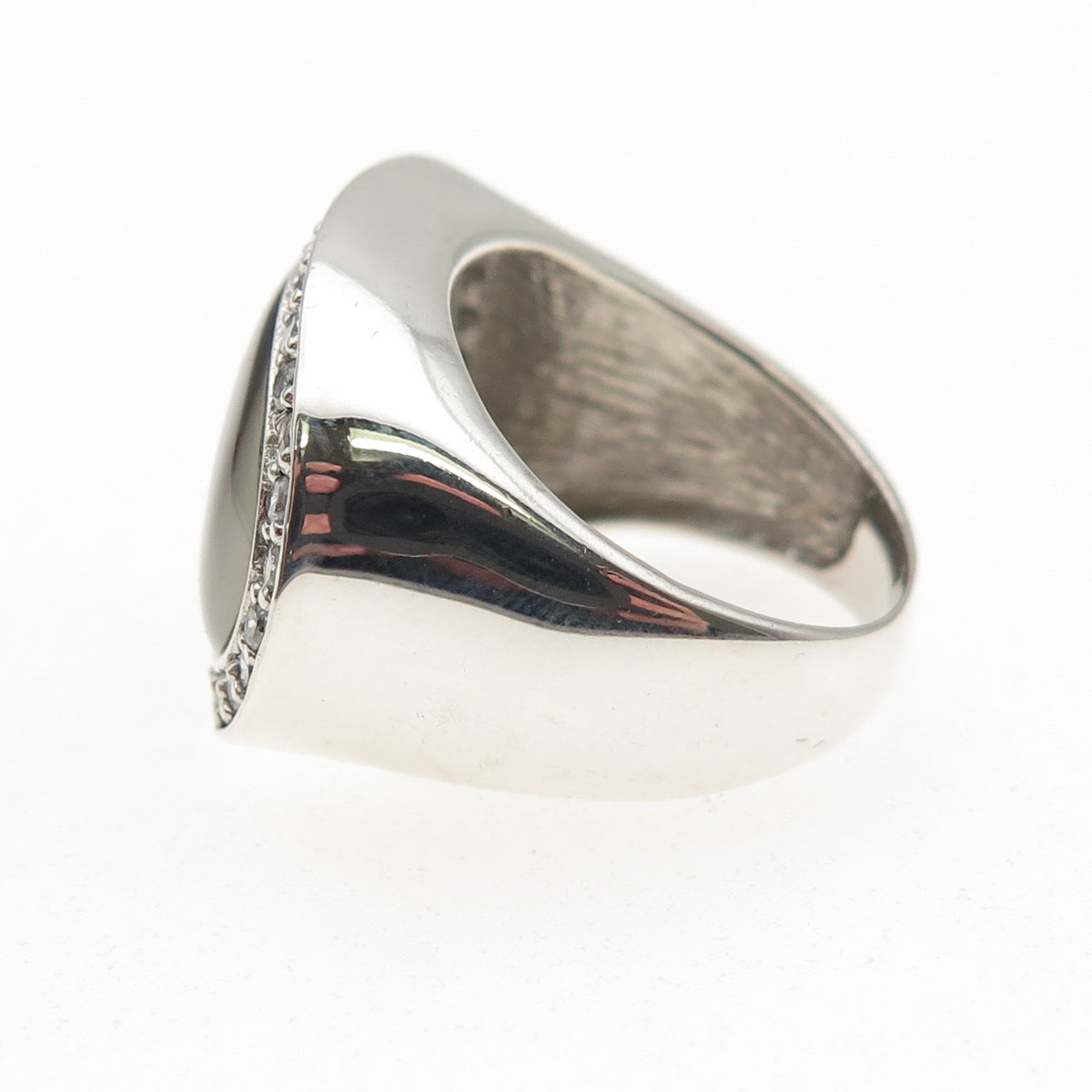925 Sterling Silver Real Abalone Shell & C Z Ring Size 7.25
