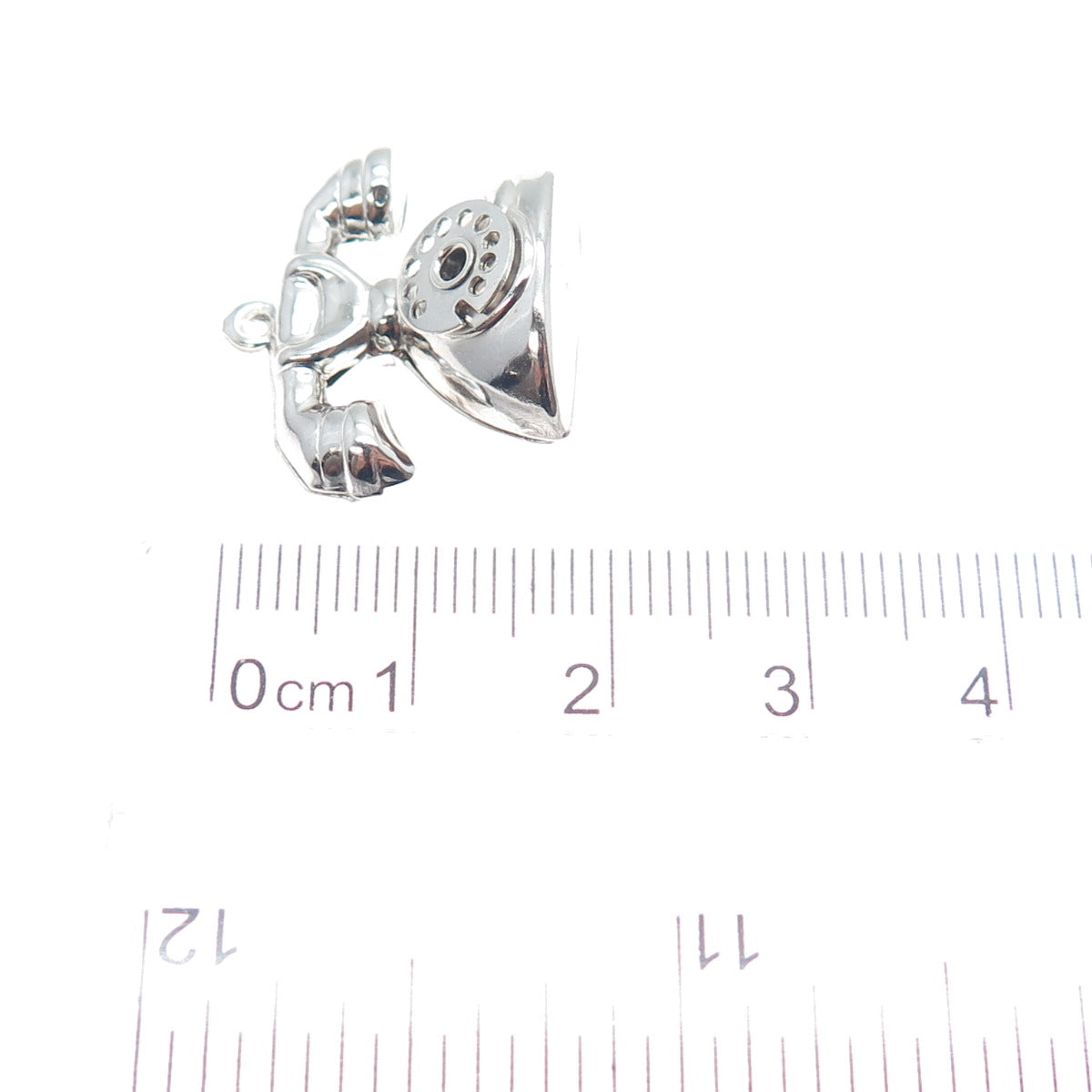 925 Sterling Silver Vintage Rotary Dial Retro Phone 3D Hollow Charm Pendant