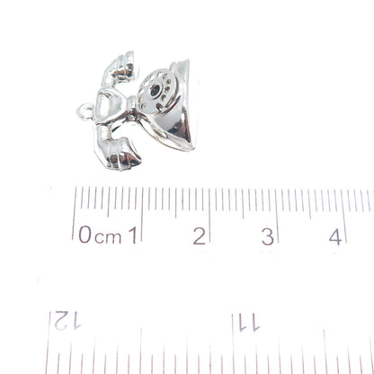 925 Sterling Silver Vintage Rotary Dial Retro Phone 3D Hollow Charm Pendant