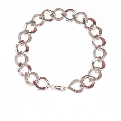 925 Sterling Silver Real Round-Cut Diamond Curb Link Bracelet 7.25"