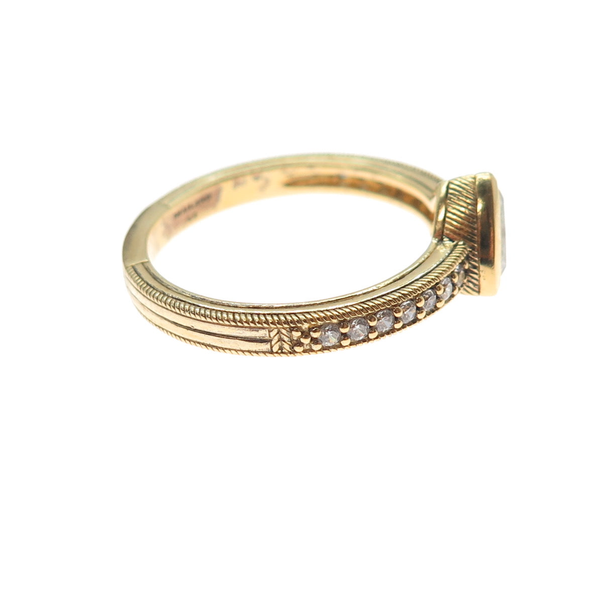 JUDITH RIPKA Sterling Silver Gold Plated Triangle & Round-Cut C Z Ring Size 10