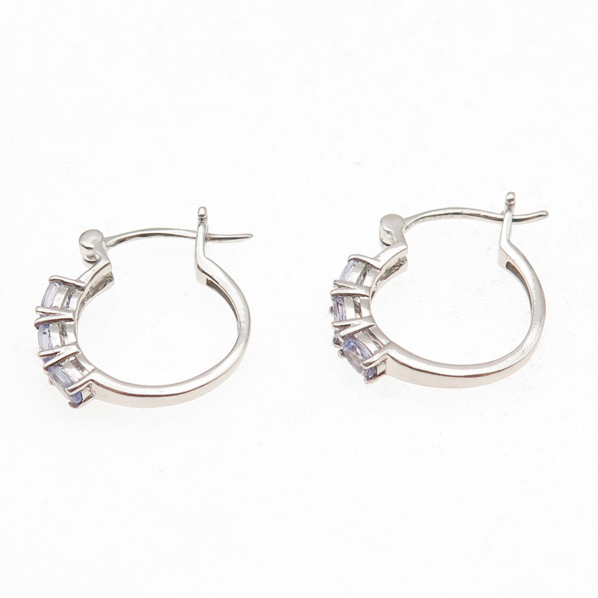 Chuck Clemency 925 Sterling Silver Real Oval-Cut Iolite Hoop Earrings