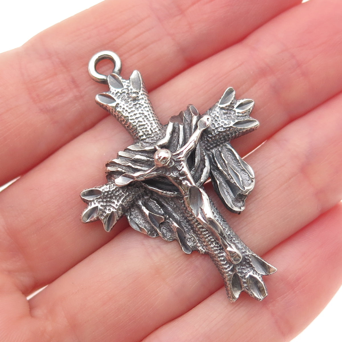 925 Sterling Silver Vintage Crucifix Cross Oxidized Pendant