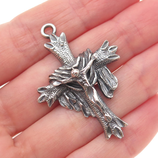 925 Sterling Silver Vintage Crucifix Cross Oxidized Pendant