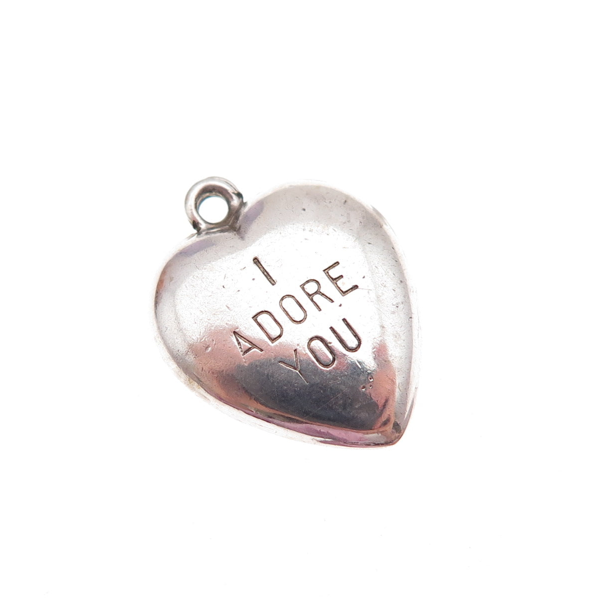 925 Sterling Silver Antique Art Deco I Adore You Chatelaine Heart Charm Pendant
