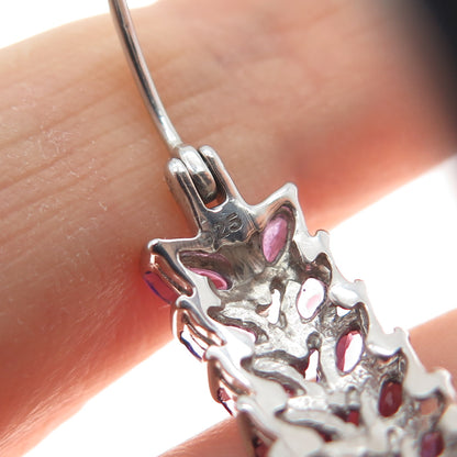 925 Sterling Silver Real Marquise-Cut Amethyst Laurel Hoop Earrings