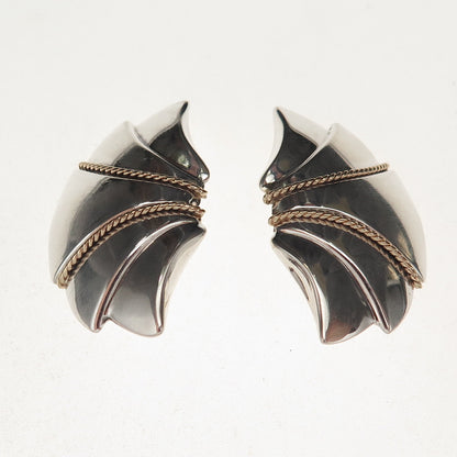 925 Sterling Silver 14K Gold Vintage Modernist Wing Earrings