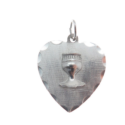 925 Sterling Silver Vintage M&M Holy Communion Heart Charm Pendant
