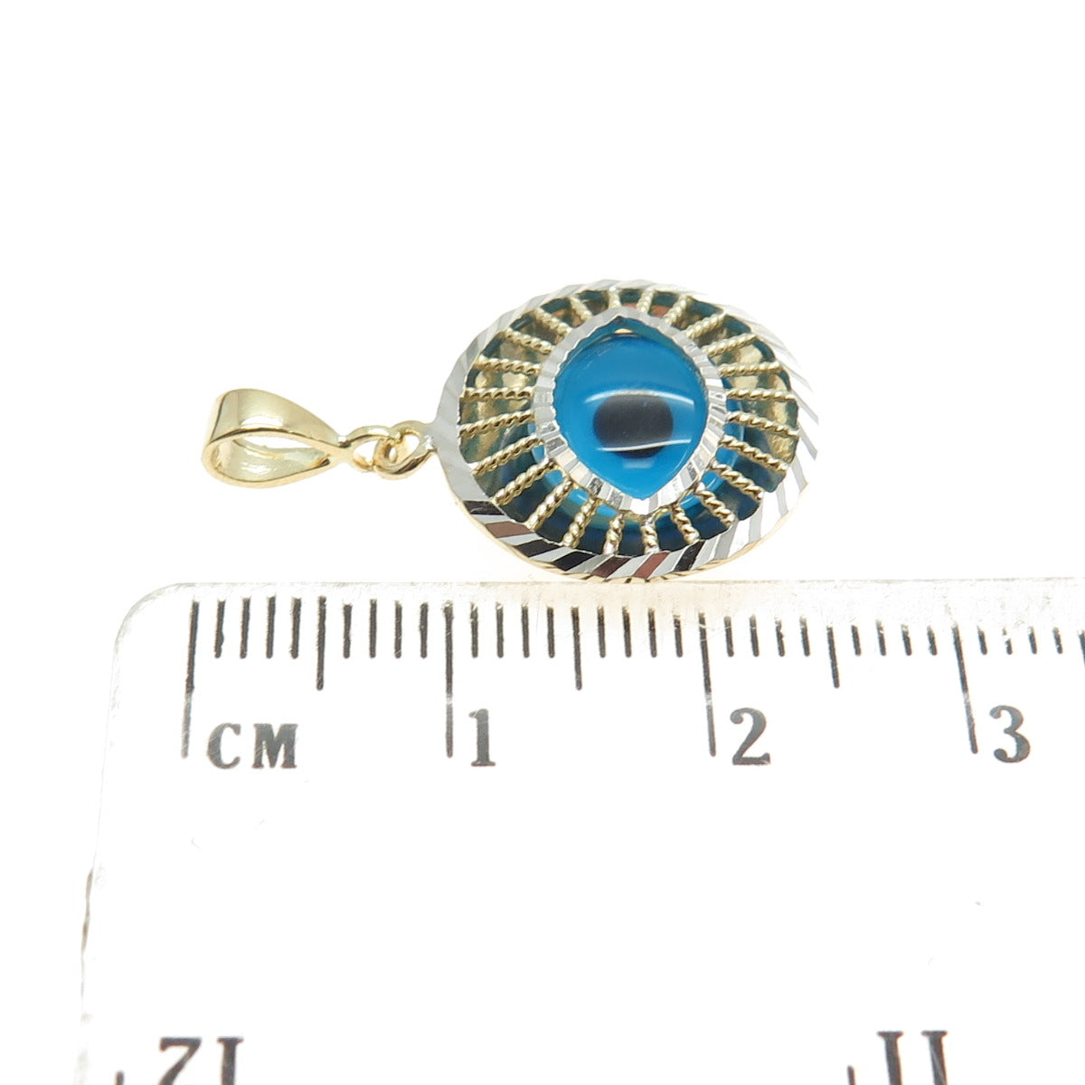 14K Yellow & White Gold Enamel Evil's Eye Amulet Minimalist Charm Pendant