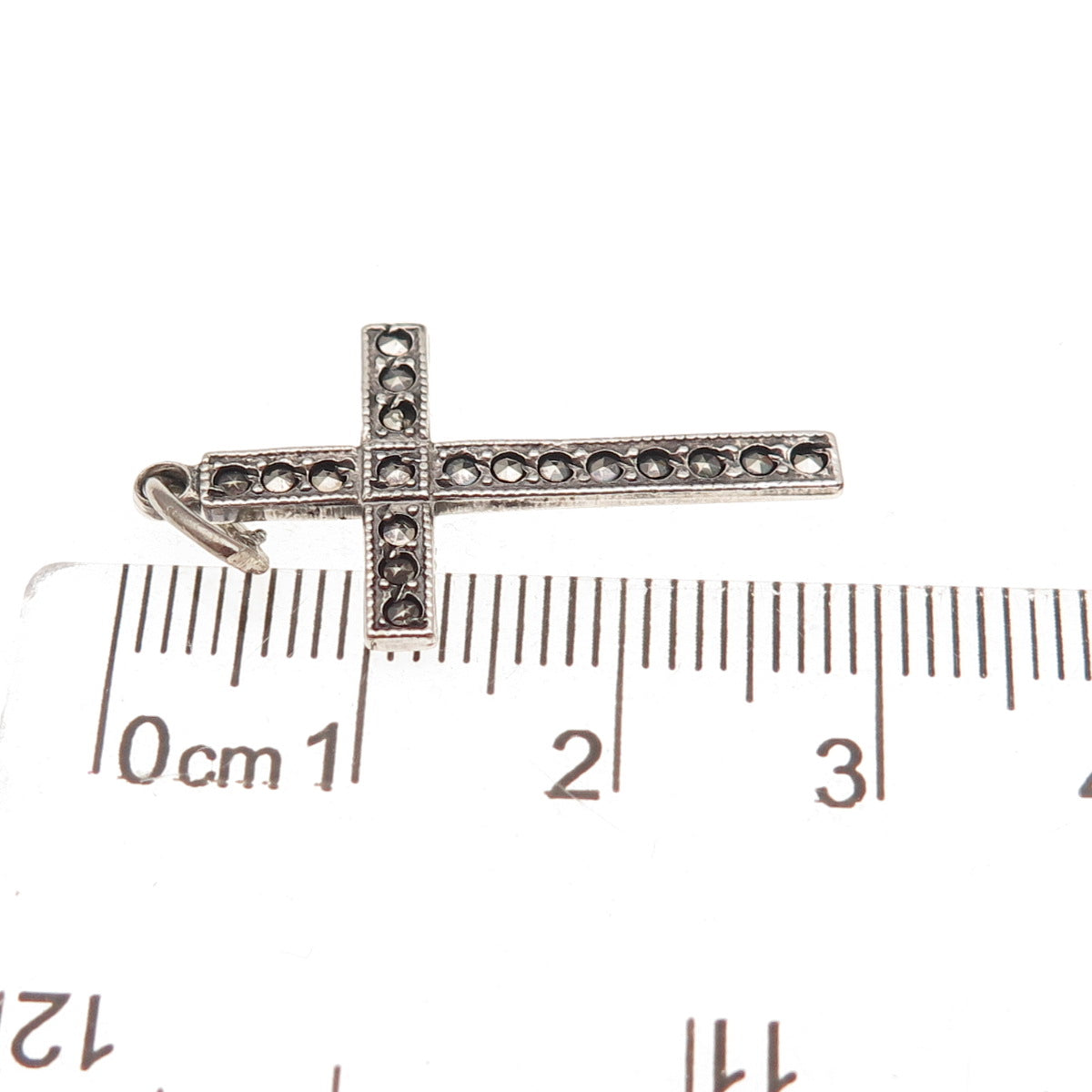 Theda 925 Sterling Silver Antique Art Deco Real Marcasite Cross Charm Pendant