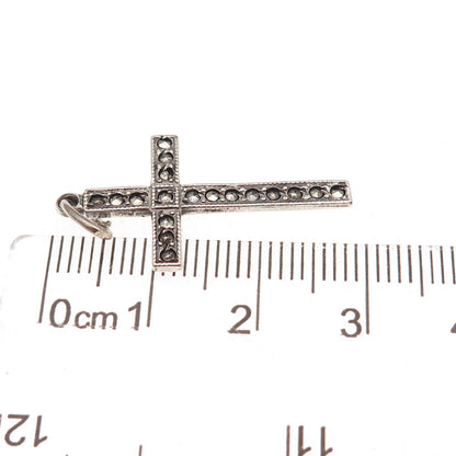 Theda 925 Sterling Silver Antique Art Deco Real Marcasite Cross Charm Pendant