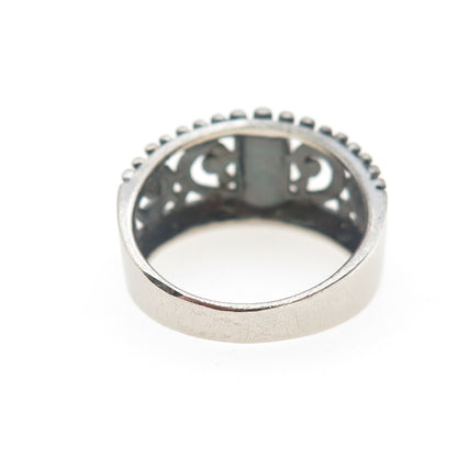 925 Sterling Silver Vintage Swirl Beaded Oxidized Ring Size 6.75