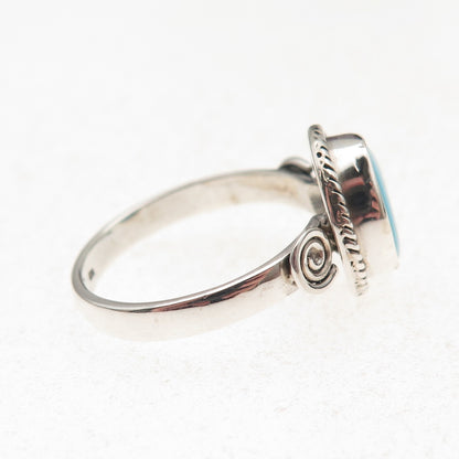925 Sterling Silver Vintage Real Sleeping Beauty Turquoise Spiral Ring Size 8.25