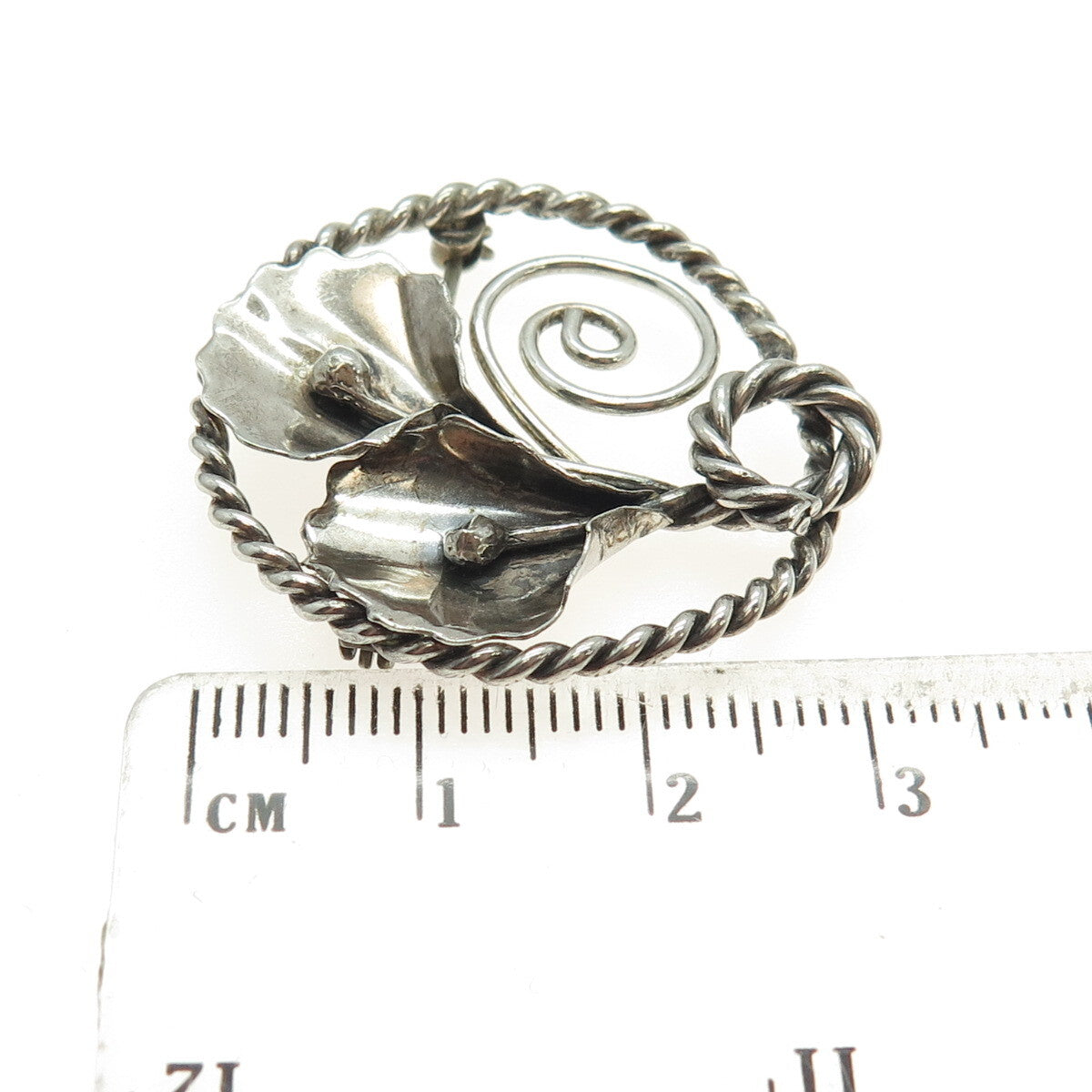 925 Sterling Silver Antique Art Deco Calla Lily Flower Oxidized Pin Brooch